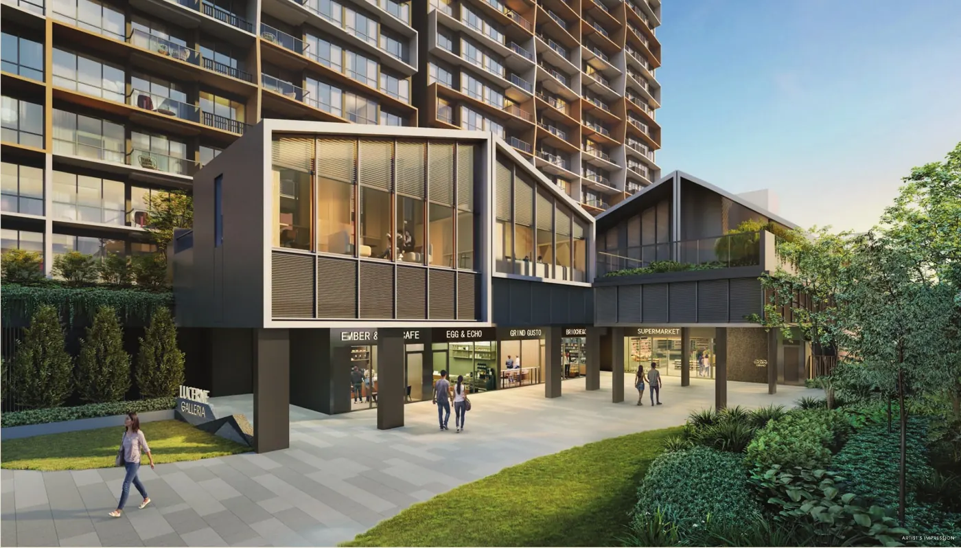 Artist's impression of Lucerne Galleria, the ground-floor shops and supermarket beneath the residential blocks