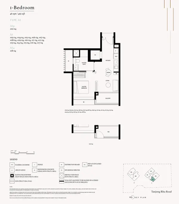 Arina East Residences — floor plan A1p, 1 Bedroom, D15