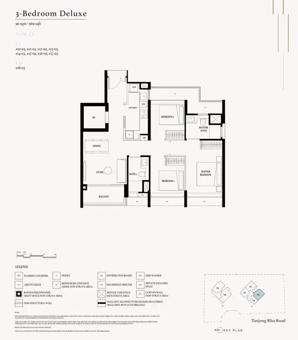 Arina East Residences — floor plan C1a, 3 Bedroom Deluxe, D15