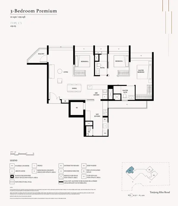 Arina East Residences — floor plan C3, 3 Bedroom Premium, D15