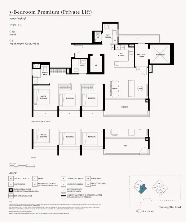 Arina East Residences — floor plan C4, 3 Bedroom Premium (Private Lift), D15