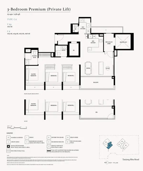 Arina East Residences — floor plan C4p, 3 Bedroom Premium (Private Lift), D15