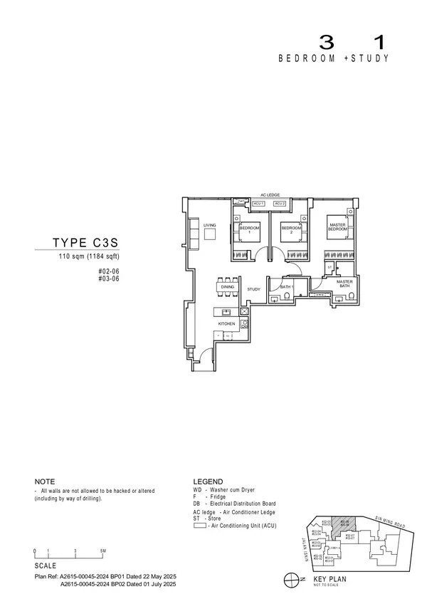 Artisan 8 — floor plan C3S, 3 Bedroom + 1 Study, D20