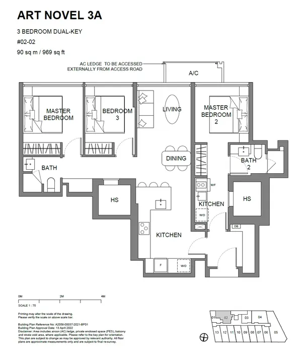 Atlassia — floor plan ART NOVEL 3A(dk), 3 BEDROOM(dual key), D15