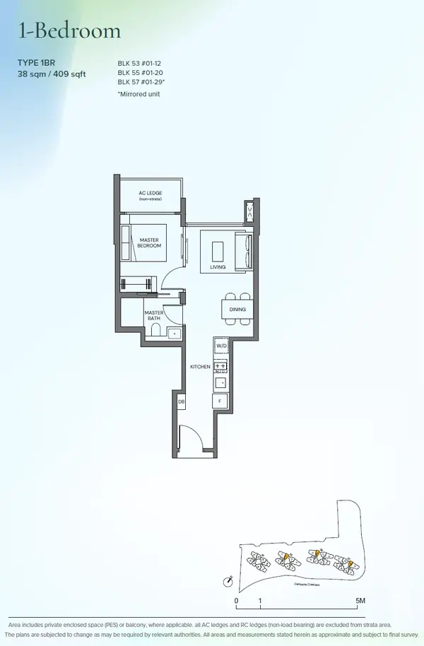 Canberra Crescent Residences — floor plan 1BR, 1 Bedroom, D27