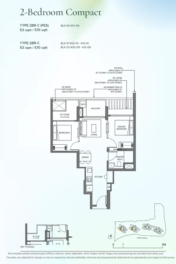 Canberra Crescent Residences — floor plan 2BR-C, 2 Bedroom Compact, D27