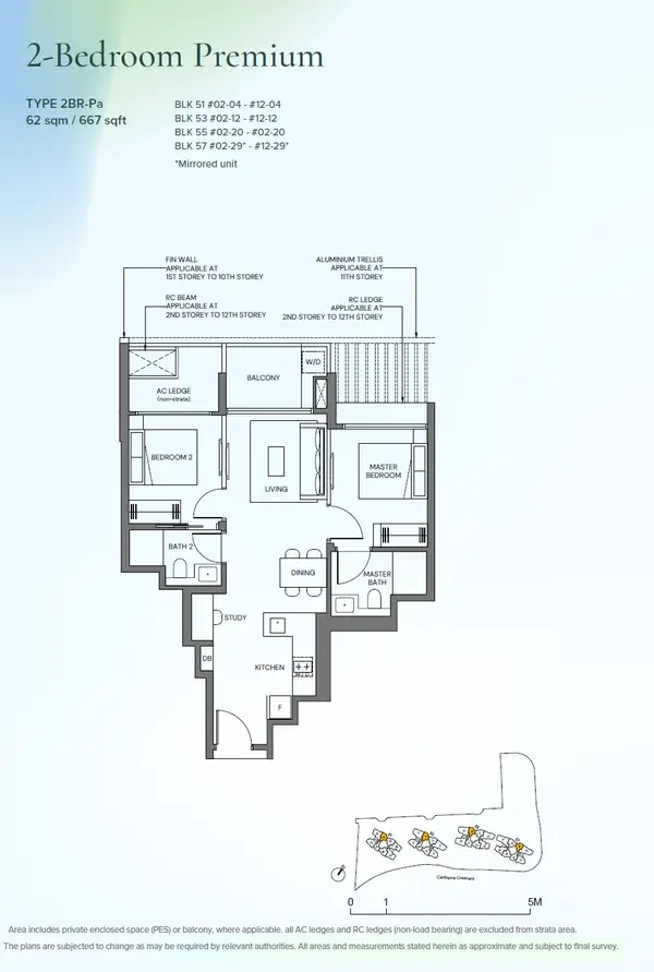 Canberra Crescent Residences — floor plan 2BR-Pa, 2 Bedroom Premium, D27