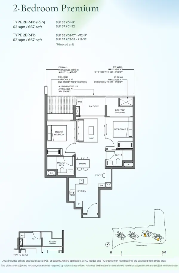 Canberra Crescent Residences — floor plan 2BR-Pb, 2 Bedroom Premium, D27