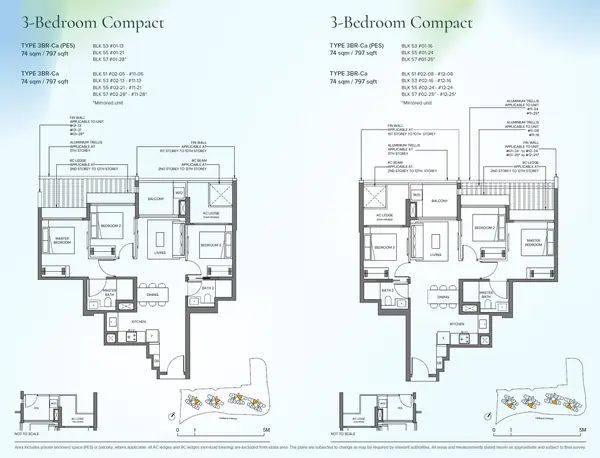 Canberra Crescent Residences — floor plan 3BR-Ca(PES), 3 Bedroom Compact, D27