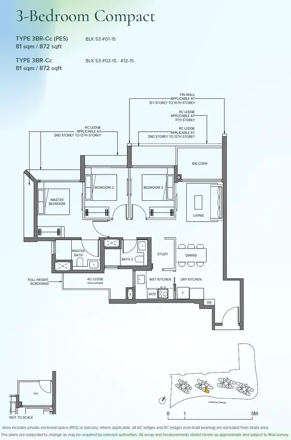 Canberra Crescent Residences — floor plan 3BR-Cc, 3 Bedroom Compact, D27