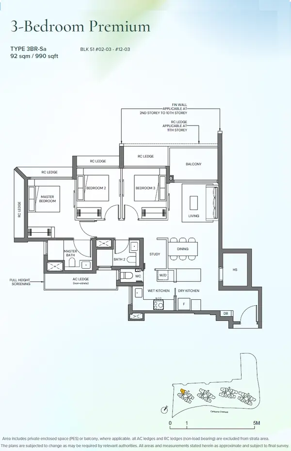 Canberra Crescent Residences — floor plan 3BR-Sa, 3 Bedroom Premium, D27