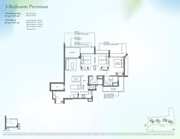 Canberra Crescent Residences — floor plan 3BR-Sb(PES), 3 Bedroom Premium, D27