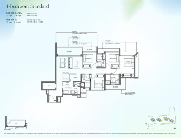 Canberra Crescent Residences — floor plan 4BR-Sb(PES), 4 Bedroom Standard, D27