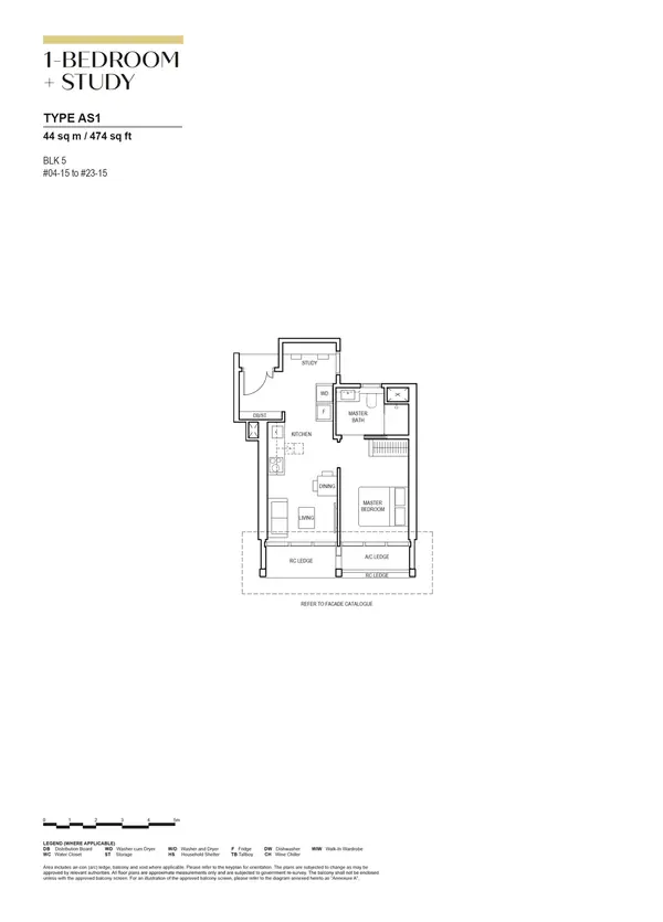 Canninghill Piers — floor plan AS1, 1 Bedroom + Study, D06