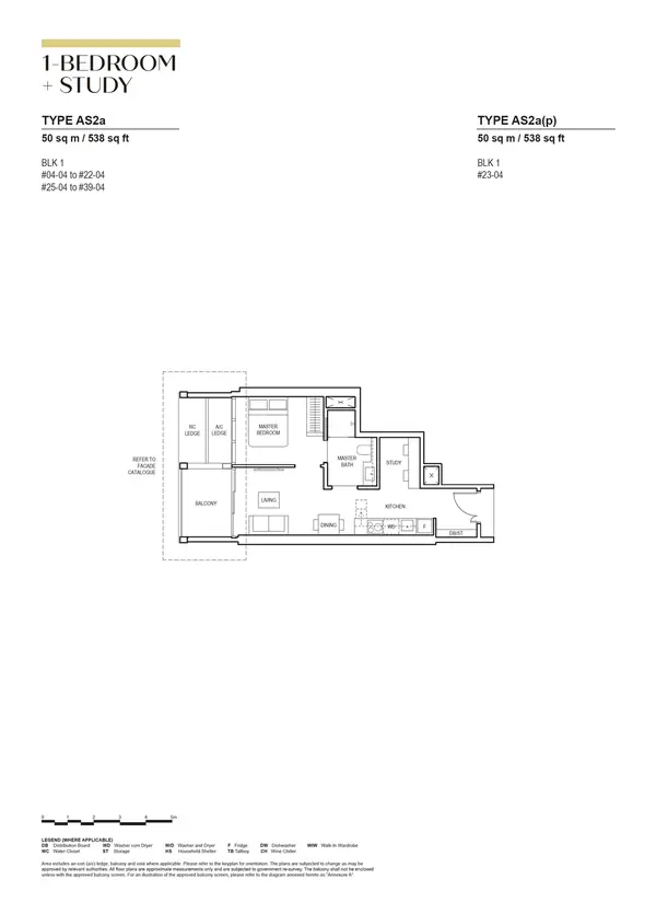 Canninghill Piers — floor plan AS2a, 1 Bedroom + Study, D06