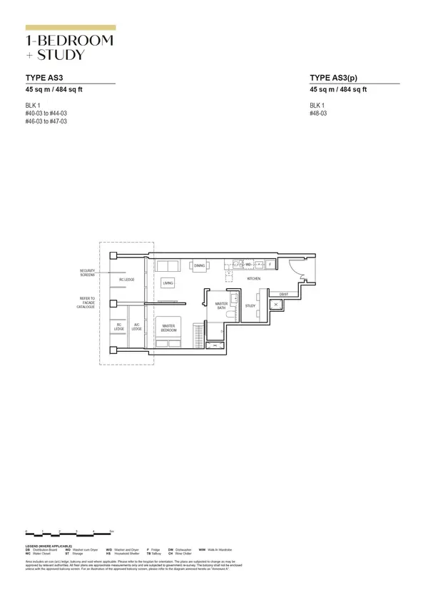 Canninghill Piers — floor plan AS3, 1 Bedroom + Study, D06