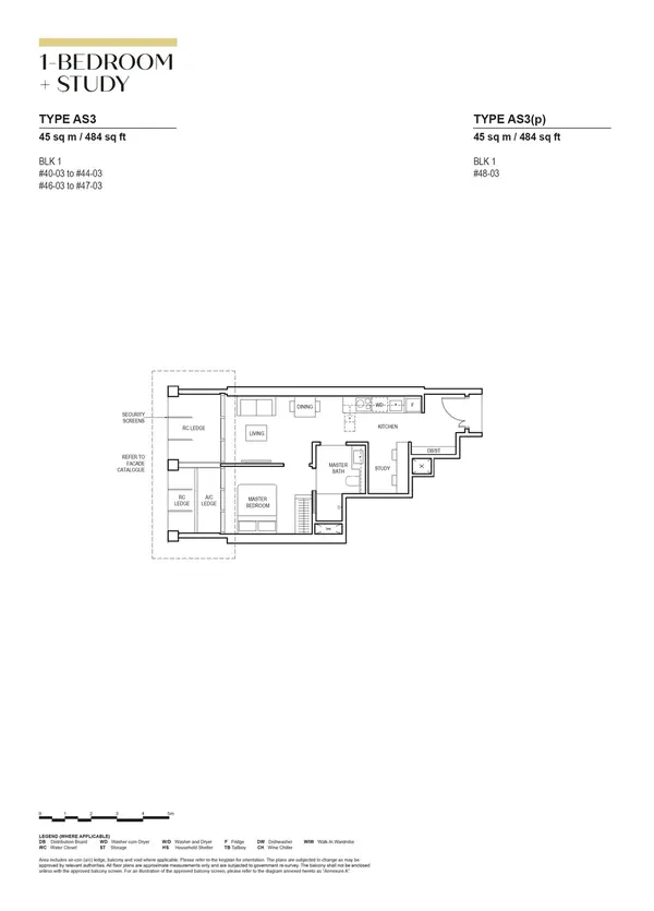 Canninghill Piers — floor plan AS3(p), 1 Bedroom + Study, D06