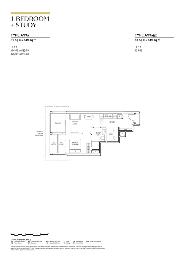 Canninghill Piers — floor plan AS3a(p), 1 Bedroom + Study, D06