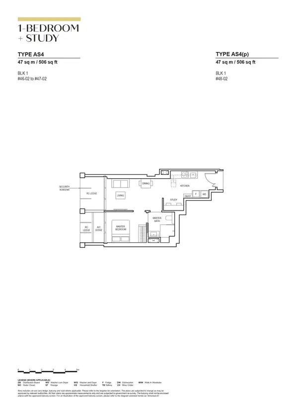 Canninghill Piers — floor plan AS4, 1 Bedroom + Study, D06