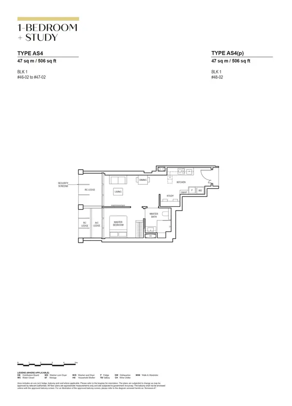 Canninghill Piers — floor plan AS4(p), 1 Bedroom + Study, D06