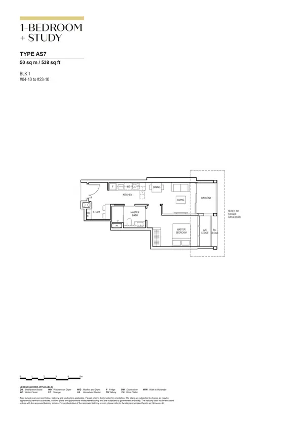 Canninghill Piers — floor plan AS7, 1 Bedroom + Study, D06