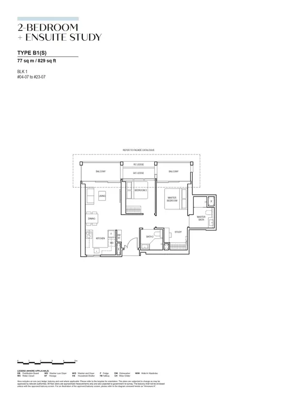 Canninghill Piers — floor plan B1(S), 2 Bedroom + Ensuite Study, D06