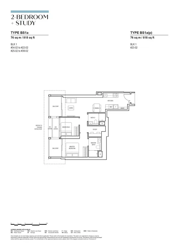 Canninghill Piers — floor plan BS1a(p), 2 Bedroom + Study, D06