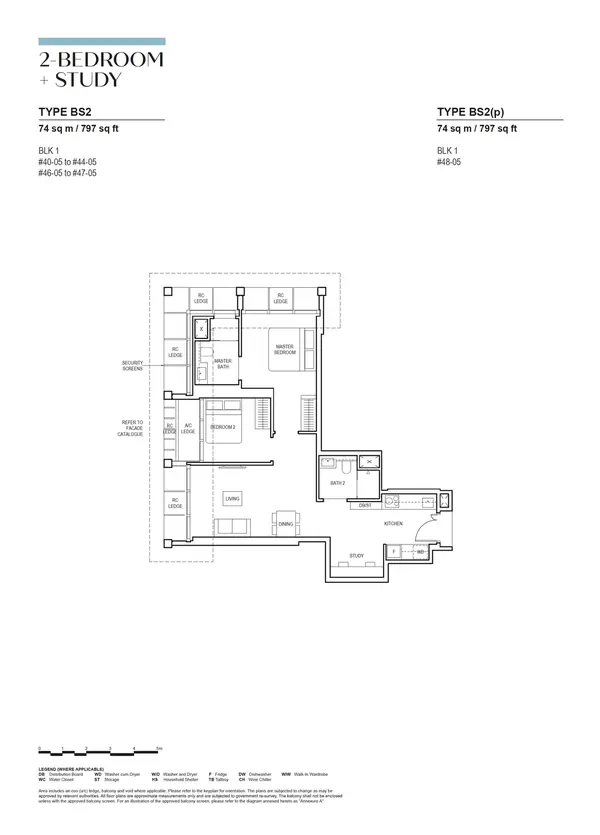 Canninghill Piers — floor plan BS2(p), 2 Bedroom + Study, D06