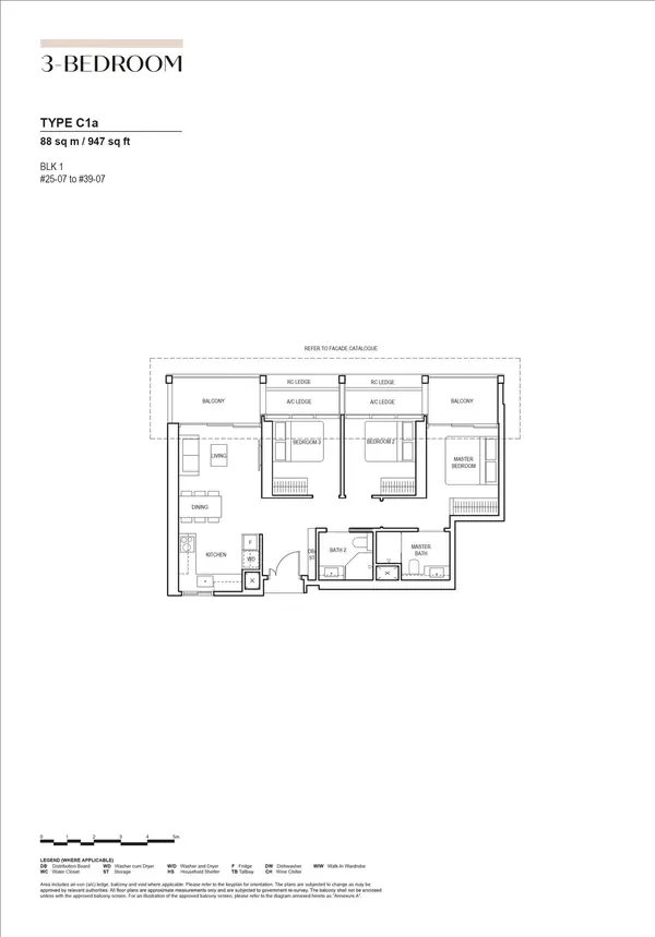 Canninghill Piers — floor plan C1a, 3 Bedroom, D06