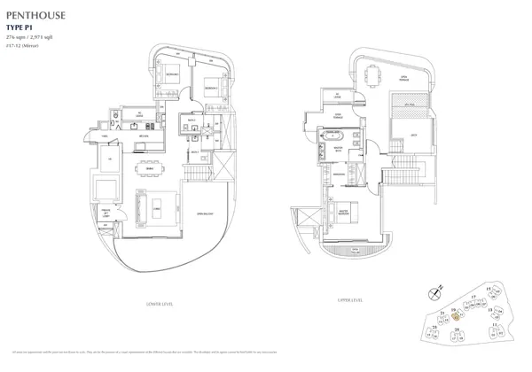 Cape Royale — floor plan P1, Penthouse (3 Bedroom), D04