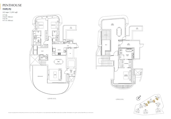 Cape Royale — floor plan P2, Penthouse (3 Bedroom + Study), D04
