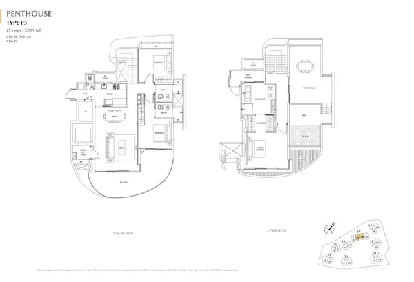 Cape Royale — floor plan P3, Penthouse (3 Bedroom), D04