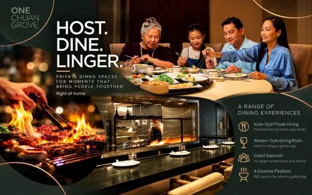 One Chuan Grove marketing panel for its private dining rooms, ballroom and barbecue pavilions