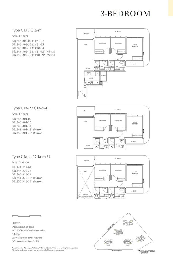 Chuan Park — floor plan C1a-m-U, 3 Bedroom, D19