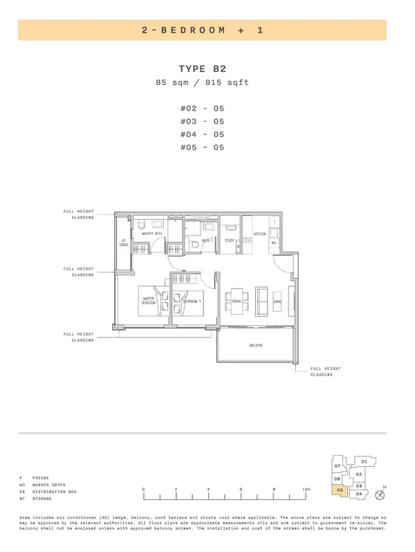 Claydence — floor plan B2, 2 Bedroom + 1, D15