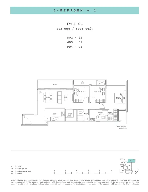Claydence — floor plan C1, 3 Bedroom + 1, D15