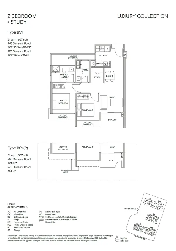 Dunearn House — floor plan BS1(P), 2 Bedroom + Study, D11