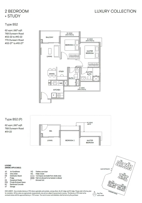 Dunearn House — floor plan BS2, 2 Bedroom + Study, D11