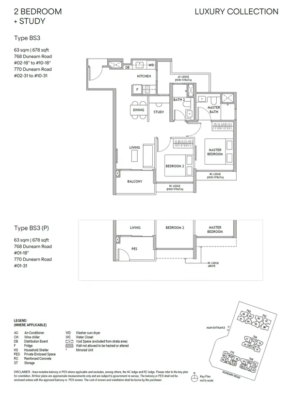 Dunearn House — floor plan BS3(P), 2 Bedroom + Study, D11