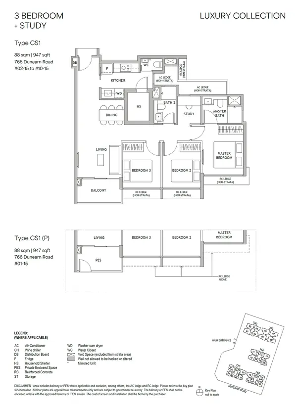 Dunearn House — floor plan CS1, 3 Bedroom + Study, D11