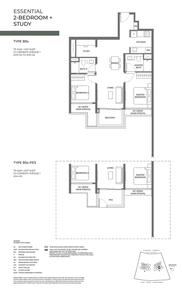 Elta — floor plan B5s, 2 Bedroom + Study, D05