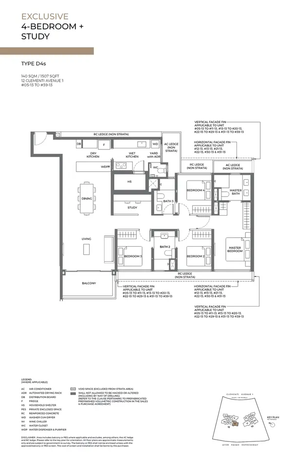 Elta — floor plan D4s, 4 Bedroom + Study, D05