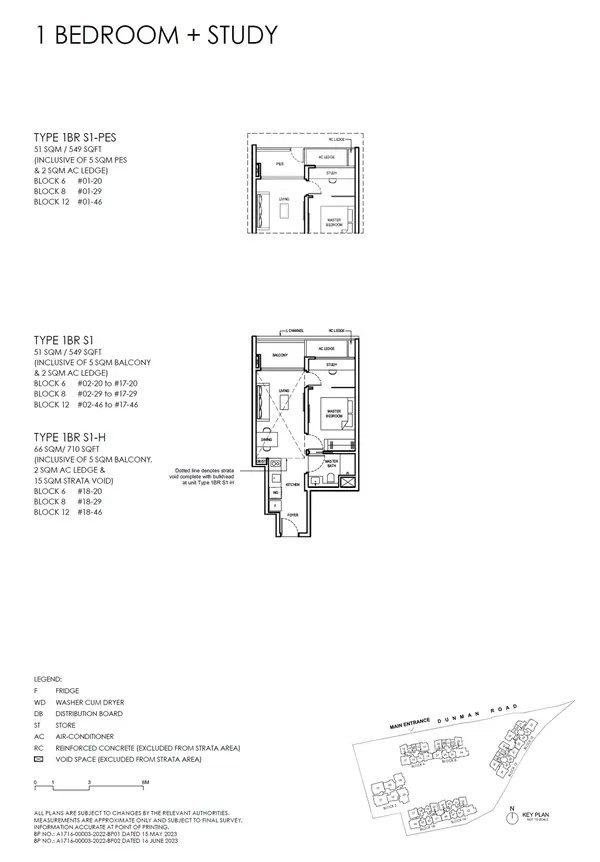 Grand Dunman — floor plan 1BR S1, 1 Bedroom + Study (luxury), D15