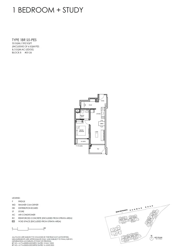 Grand Dunman — floor plan 1BR S5-PES, 1 Bedroom + Study (luxury), D15