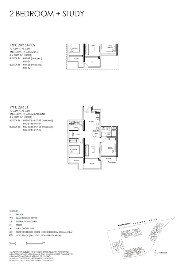 Grand Dunman — floor plan 2BR S1-PES, 2 Bedroom + Study (luxury), D15