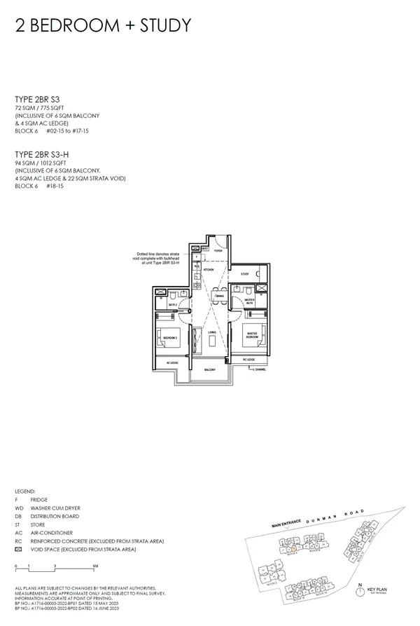Grand Dunman — floor plan 2BR S3, 2 Bedroom + Study (luxury), D15