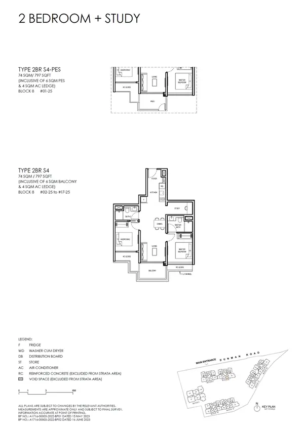 Grand Dunman — floor plan 2BR S4, 2 Bedroom + Study (luxury), D15