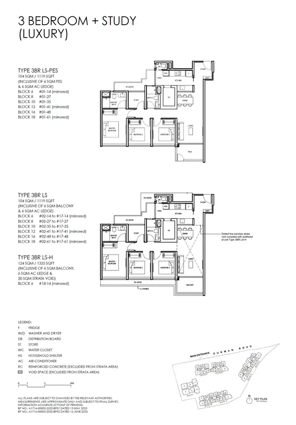 Grand Dunman — floor plan 3BR LS, 3 Bedroom + Study (luxury), D15