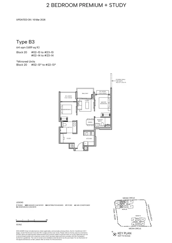 Hudson Place Residences — floor plan B3, 2 Bedroom Premium + Study, D05
