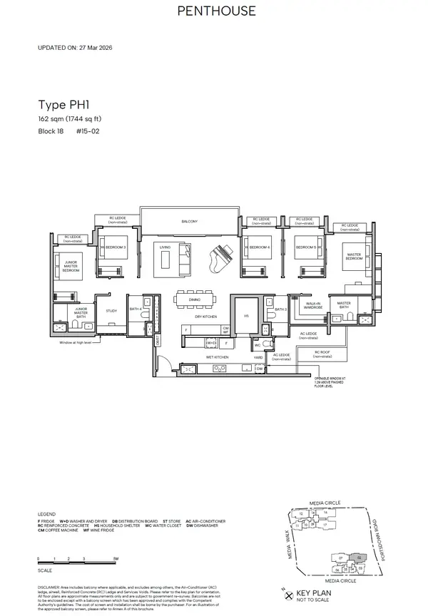 Hudson Place Residences — floor plan PH1, 5 Bedroom + Study, D05